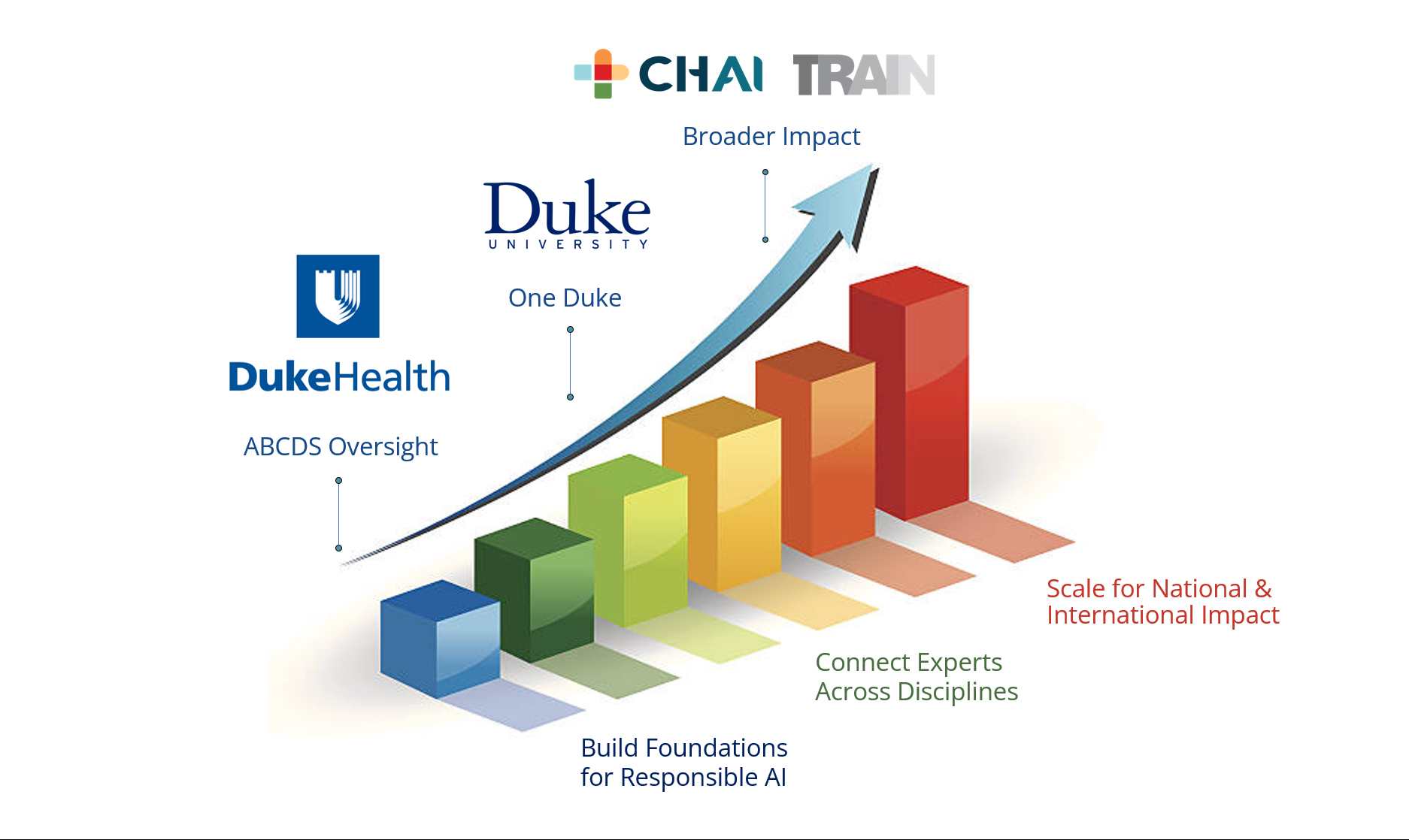 Three focus areas of Duke Health AI E and G Program are Oversight, One Duke, and Broader impact