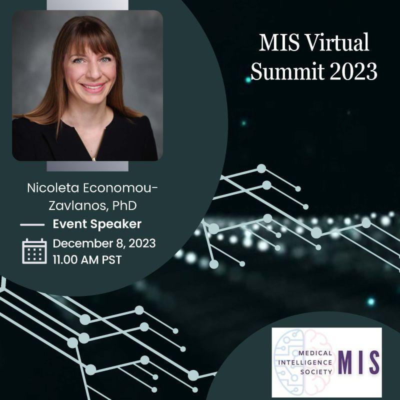 Nicoleta Economou, PhD, and event ad