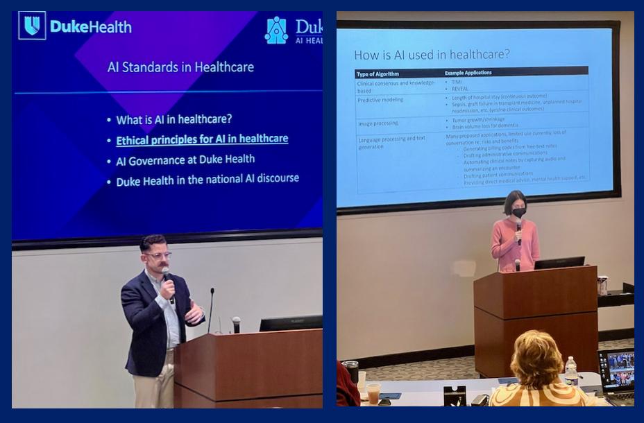 Two people presenting at a podium