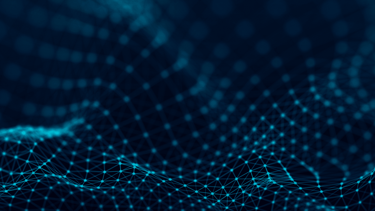 Abstract blue digital network of connected points and lines.