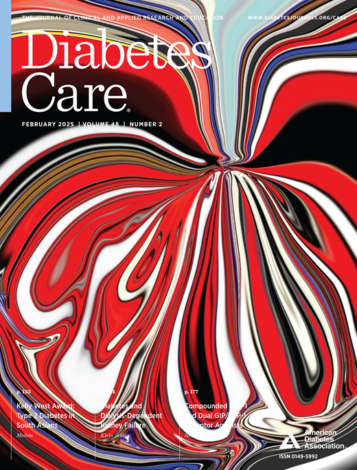 The latest cover of the Diabetes Care Journal showing red and black abstract art