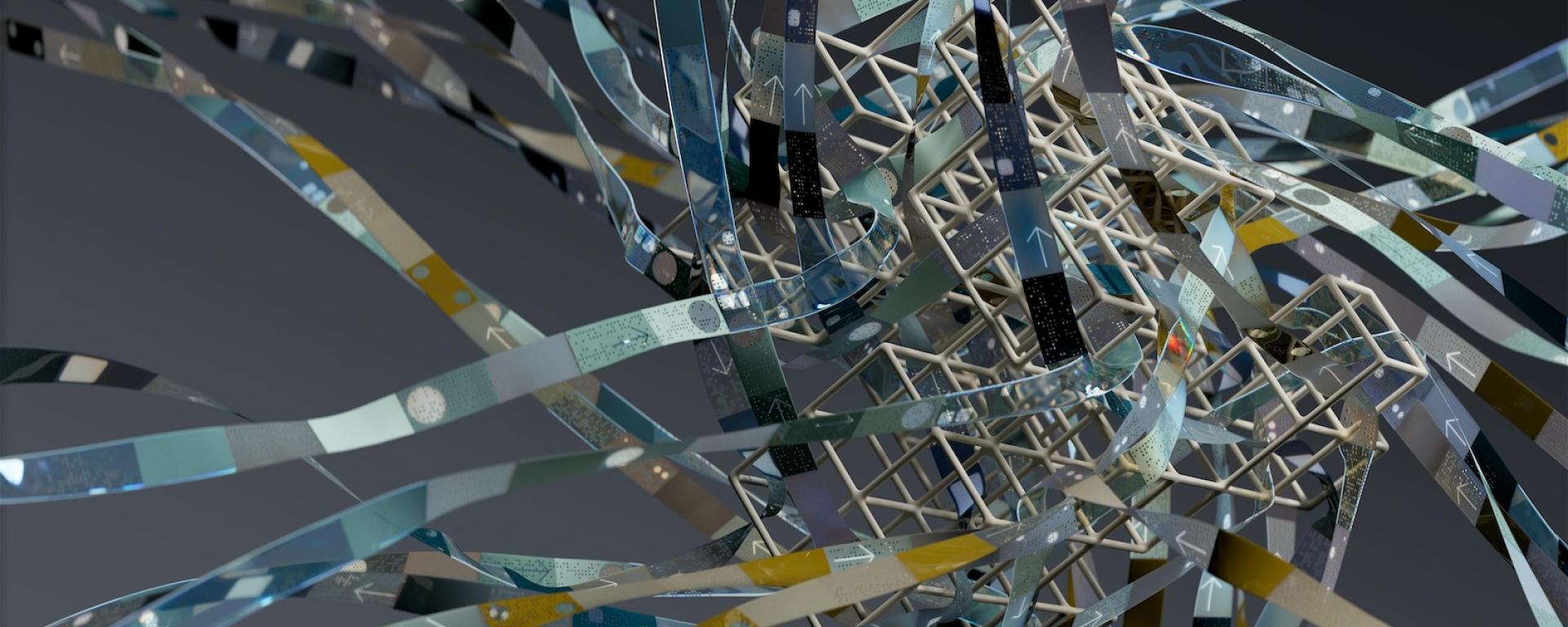 Abstract representation of interconnected networks and data flow structures.